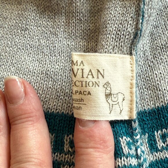 Baby Alpaca Pompom Beanie Hat Peru Teal Gray Warm ENMA Peruvian A Collection - Picture 4 of 8